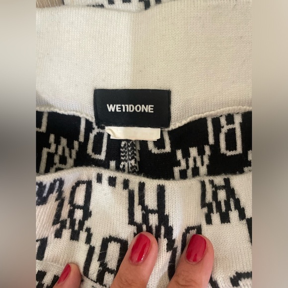 We11done Black and White Logo Knit Jacquard Pants Wool Cashmere - Picture 11 of 16